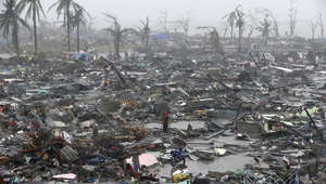 Large scale devastation left by the Typhoon Haiyan