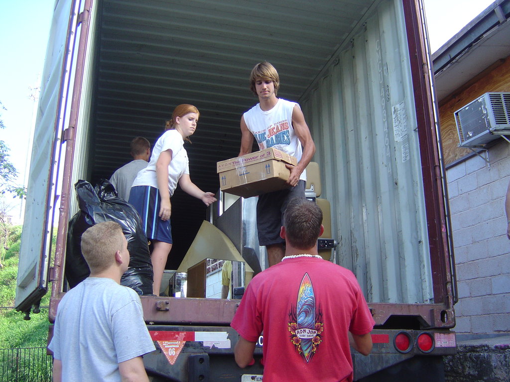 Youth unload Supplies