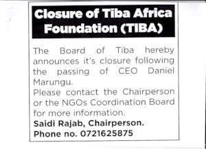 Advert  in the Daily Nation