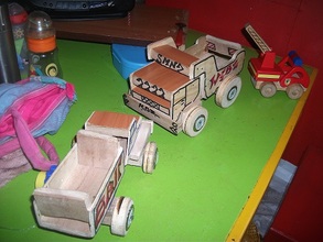 wooden cars made from recycled materials