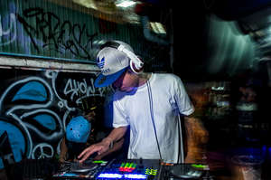 Voch DJing at a Tiny Toones party