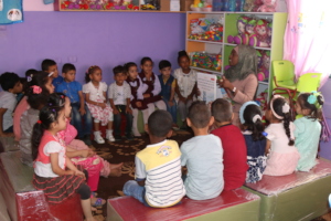 Story time at Msader Kindergarten in Gaza!
