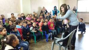 Story time in Askar Refugee Camp