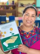 Woman shows training material