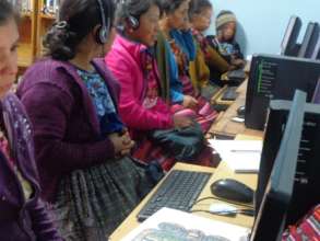 Women group of library learning about skype