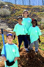 young volunteers on mulch