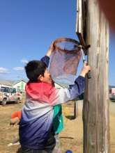 The hand-made basket goal frame