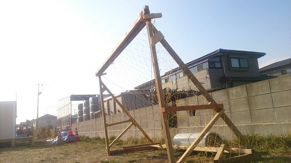 The hand-made soccer goal frame