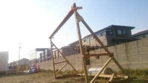 The hand-made soccer goal frame