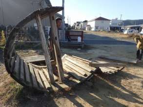 The huge barrel was pulled down