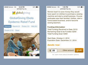 Updated project & donation pages as seen on mobile