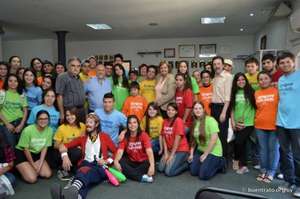 Core volunteer group at a press conference
