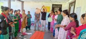 Girls actively participating in game