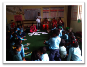 Child club member working with younger kids