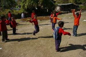 Guranse students skipping rope at lunch break