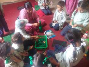 Primary students doing hands-on activities