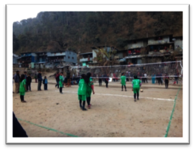 Girls' volleyball competition at Singati village