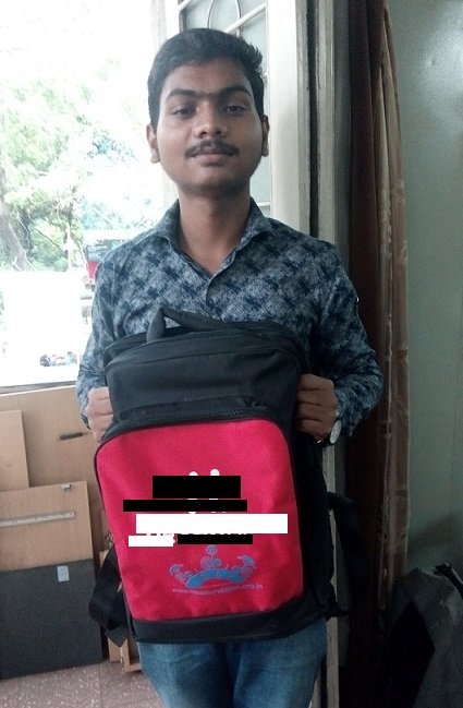 Abhimanyu collecting his school bag