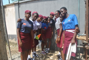 Students at bore-hole project site