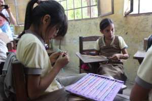 The abacuses were made with recycled material.