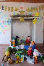 Christmas manger made with recycled bottles