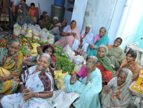 Elderly Persons getting food sponsorship from NGO