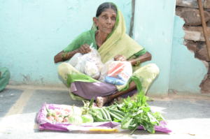 Oldage woman receiving food provision adopt granny