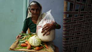 Supporting an elderly person with food groceries