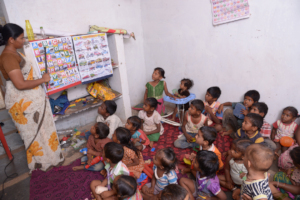 Poor Children learning education in daycare center