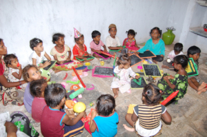 creche center children having food in india
