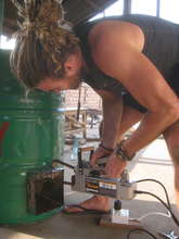 Hamish spot-welding the chamber to the drum