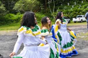 Students dancing in town parade
