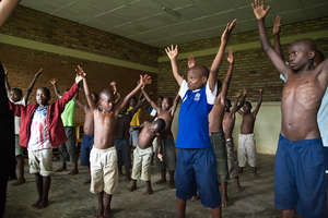 Pierre with his peers in dance class