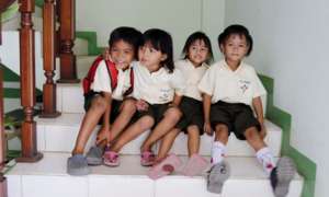 Kindergarteners Akbar, Kirana, Zheefana and  Rika