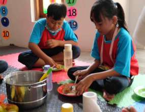 Lunch after helping kindergarten teachers