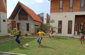 The boys were playing soccer