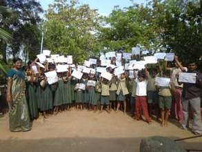 children are happy with their drawings