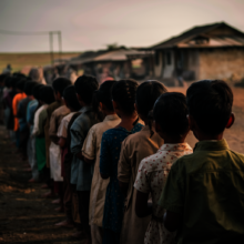 Students in Line to Receive Meals