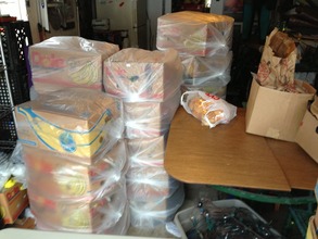 The boxes had to be wrapped due to rain storm.