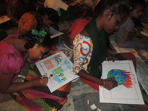 Girls involved  in painting