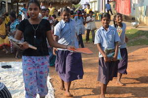 Children are in hury to do their homework