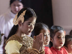 Singing the Cambodian Anthem at our School