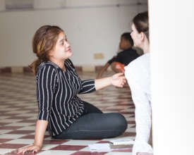 Lyda and Catherine Geach (founder) in main hall