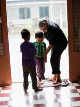 Drying feet wet with rain