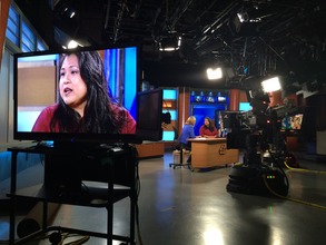Gemma being interviewed in the studio