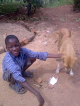 Mark outside with neighborhood dog