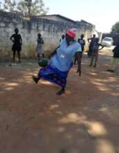 Playing soccer with children