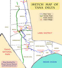 Map of the Tana Delta with location of schools