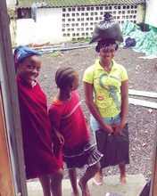 Girls receiving their care packages