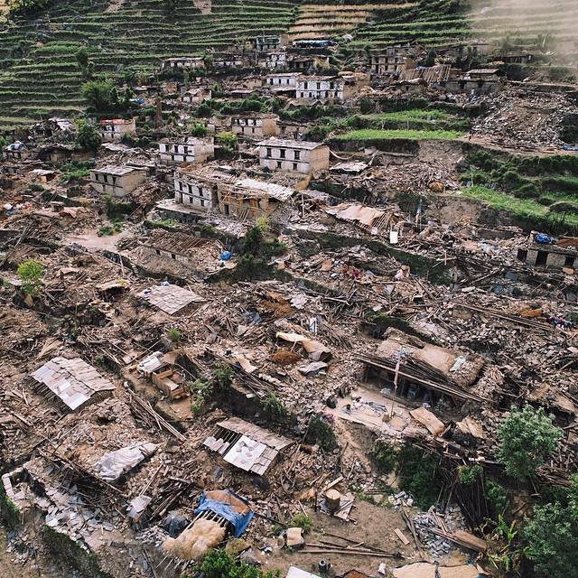 Devastation in Gorkha. Aerial photo by Brian Sokol